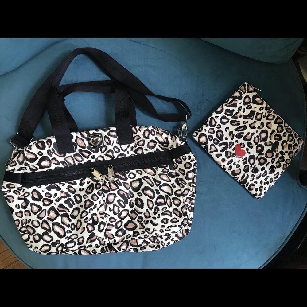 Brighton Jetsetter Duffel- Leopard Print, Red Interior